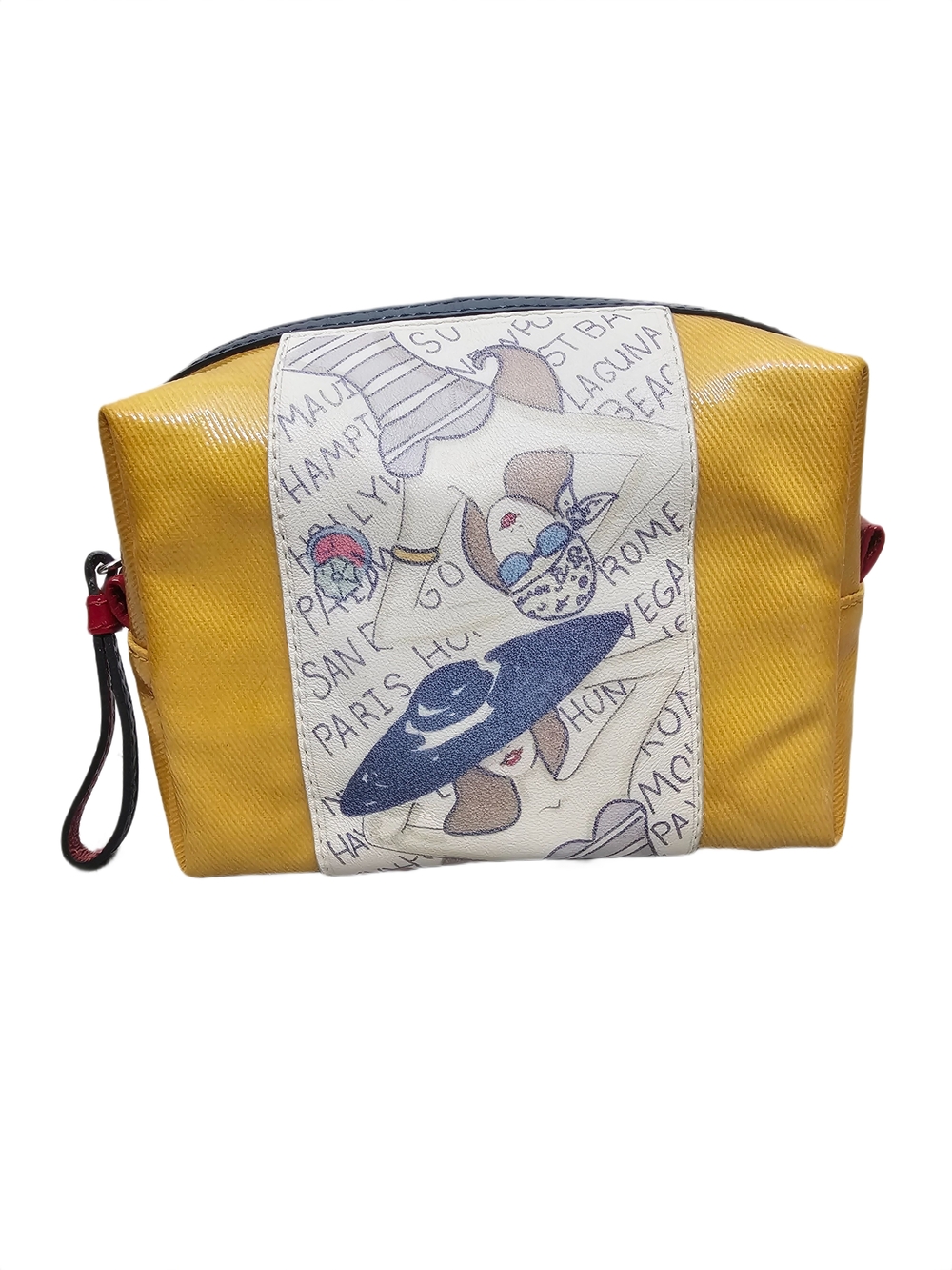 Brighton Yellow Cosmetic Bag Travel Pouch Leather Trim Zip Case Organizer